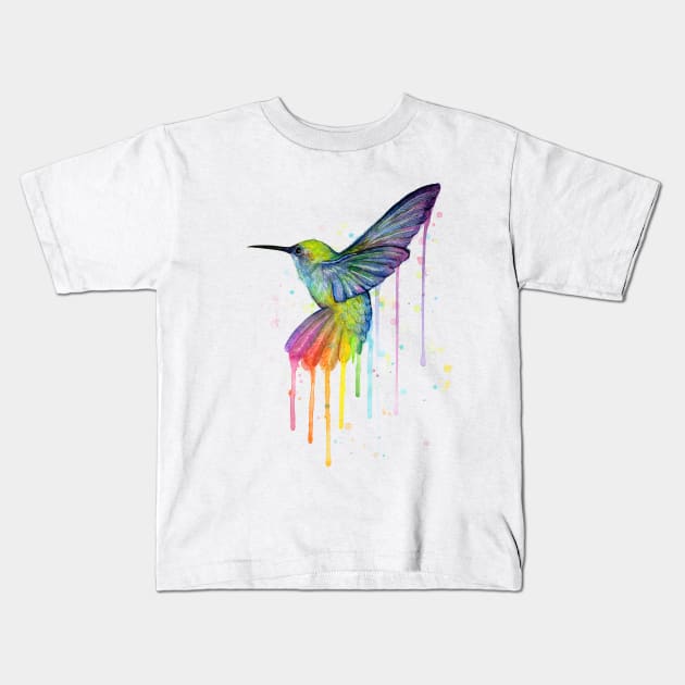 Rainbow Hummingbird Kids T-Shirt by Olechka